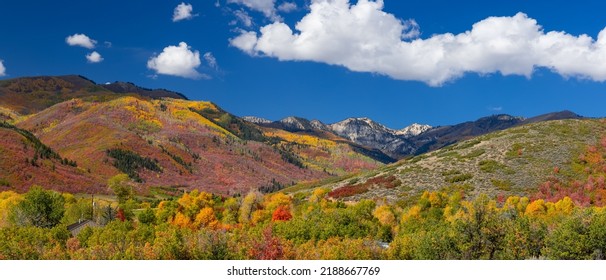 Panoramic View Of Wastach Mountains, Clayton Peak From Wasatch Mountain State Park In Utah  