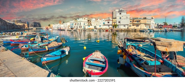 Panoramic view of wharf with fishing boats in old port of Bizerte. Tunisia, North Africa - Shutterstock ID 2227201591