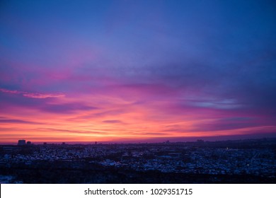 Panoramic view from the window. Dawn in the city - Shutterstock ID 1029351715