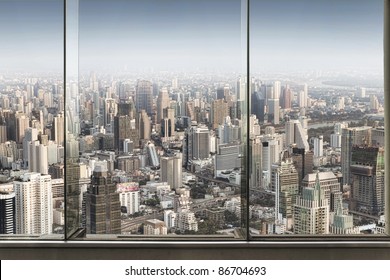 Panoramic View Of  Window And Nice Big City