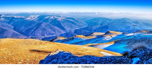 panoramic view at winter mountains