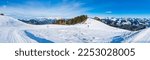 Panoramic view of wintry landscape in Austrian Alps in Kitzbuhel. Winter in Austria