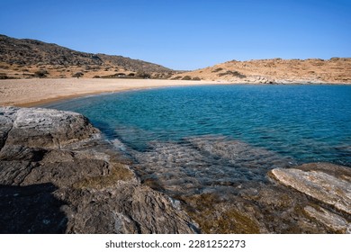 Panoramic view of the wonderful turquoise beach of Plakes in Ios Greece

 - Shutterstock ID 2281252273