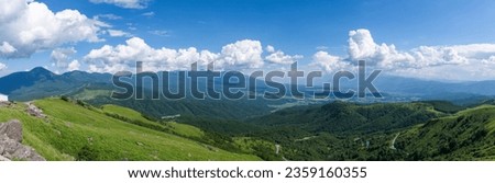 Panoramic view of the Yatsugatake mountain range and the Southern Alps seen from the top of Kurumayama