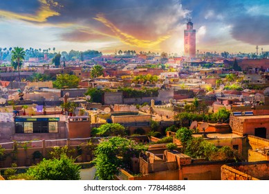Panoramic Views Of Marrakech Medina, Morocco