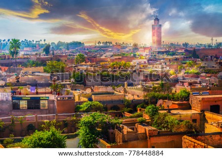 Panoramic views of marrakech medina, Morocco
