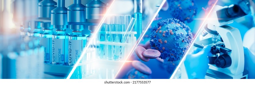 Panoramic web banner of microscope in medical research lab for science laboratory,study for making vaccine to protection a coronavirus COVID-19,scientist research in medical science laboratory concept - Powered by Shutterstock