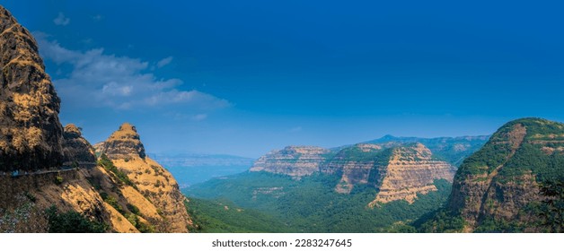 panoramic western ghat range in Maharashtra called Sahyadri Mountain range - Shutterstock ID 2283247645