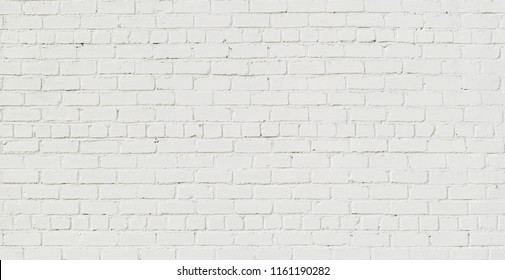 Panoramic White Brick Wall. Abstract Brickwall Background Texture. Restoring Old Brick Wall Painted Whitewash. Grunge Wide Angle Wallpaper or Web banner With Copy Space For design - Shutterstock ID 1161190282