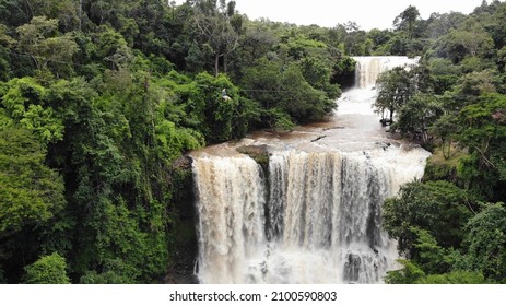 Panoramic Wide Shot Of Cambodian Waterfall in The Thick Jungle  - Shutterstock ID 2100590803
