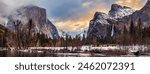 Panoramic Winter Sunrise on Yosemite Valley, Yosemite National Park, California