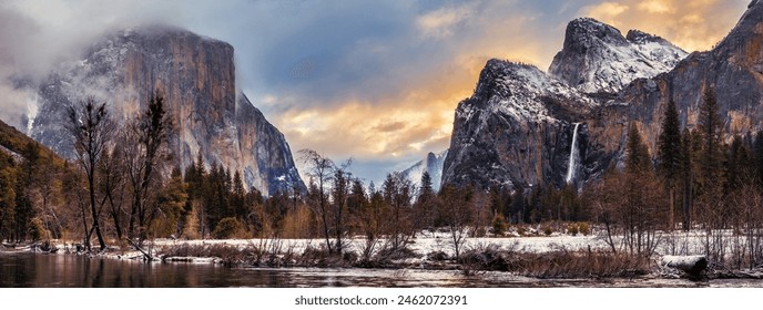 Panoramic Winter Sunrise on Yosemite Valley, Yosemite National Park, California - Powered by Shutterstock