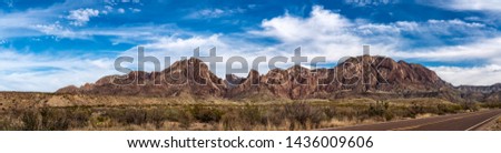 Panoramice view of Chicos mountains along Ross Maxwell scenic drive in Big Bend National Park