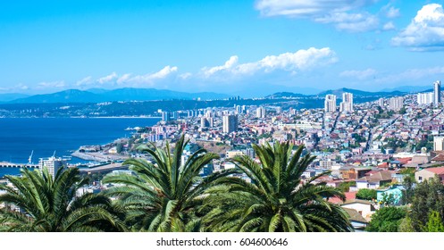 Panormamic View Over Valparaiso In Chile, South America.
