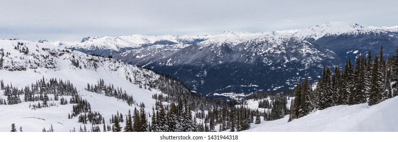 Panormic view of the mountains in winter, Whistler, Canada