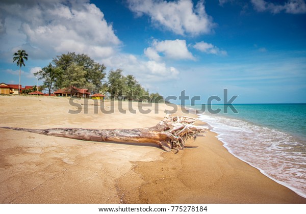 Pantai Cahaya Bulan Seaside Washed Wooden Stock Photo Edit