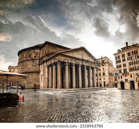 Pantheon in Rome, Italy. Pantheon is a famous monument of ancient Roman culture, the temple of all the gods, built in the 2nd century.