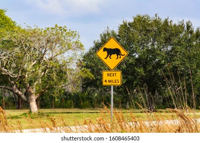 Panther Crossing Sign In The Florida Everglades