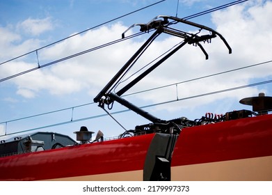 Pantograph On The Train Carriage Roof Top.