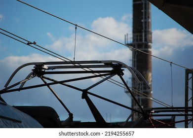 Pantograph On The Train Carriage Roof Top.