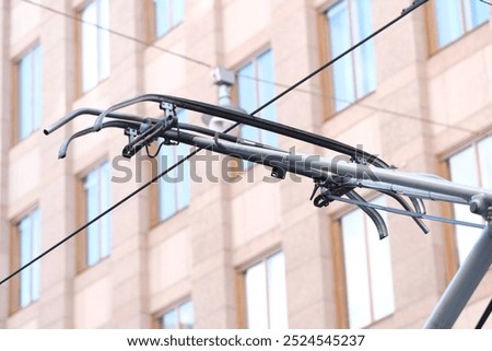 A pantograph of a tram