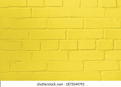 Pantone Color Of 2021 - Illuminating Yellow Background Of Brick Wall, Mockup