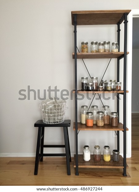 Pantry Rustic Industrial Shelving Unit Various Stock Photo Edit