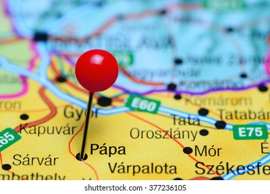Papa Pinned On A Map Of Hungary
