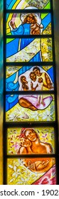 PAPAEETE, TAHITI - DECEMBER 28, 2020 Colorful Polynesian Images Family Stained Glass Basilica Notre Dame Cathedral Papaeete Tahiti French Polynesia