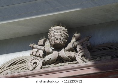 Papal Tiara With The Keys Of St. Peter Depicted With Marble