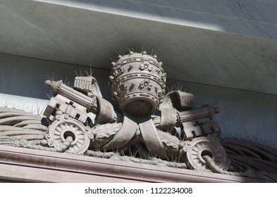 Papal Tiara With The Keys Of St. Peter Depicted With Marble