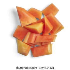 Papaya Chunks On White Background