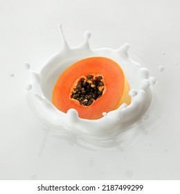 Papaya Falls Into Milk, Yoghurt, Sour Cream, Splash