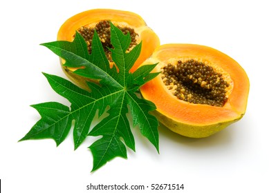  Papaya And Leaf  Isolated