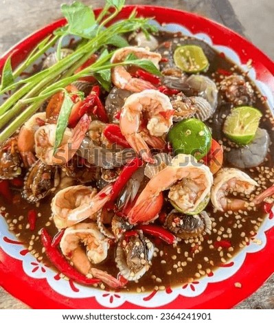 Papaya salad, seafood papaya salad, crab salad with fermented fish, seafood, Thai food