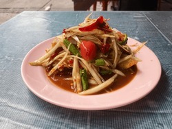 Papaya Salad, Som Dtam Isaan Food That Is Popular In Thailand