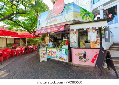 PAPEETE, FRENCH POLYNESIA - DECEMBER 7, 2017 :  The Shop Of  Snack Food Early In The Morning At Tahiti Papeete, French Polynesia.