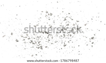 Paper ash, dust isolated on white background, texture top view
