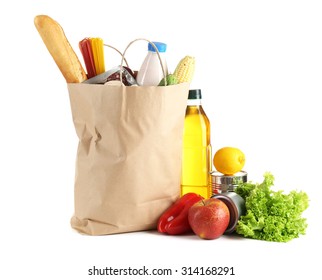 Paper Bag With Food Isolated On White