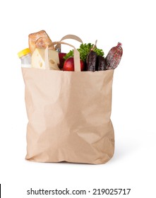 Paper bag with food on a white background 
