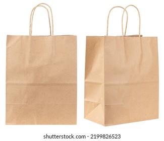 Paper bag. Kraft paper shopping bag. Brown folded paper bag with handle. Empty grocery paper bag. Recycled carton package for supermarket. High quality and resolution photo. Isolated white background. - Shutterstock ID 2199826523