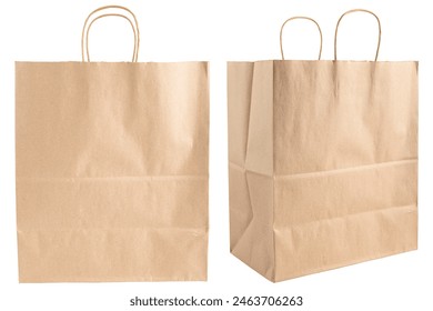 Paper bag. Kraft paper shopping bag. Brown folded paper bag with handle. Empty grocery paper bag. Recycled carton package for supermarket. High quality and resolution photo. Isolated background  - Powered by Shutterstock