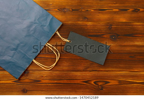 Paper Bag On Wooden Background Sale Stock Photo Edit Now 1470452189