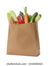 Paper Bag With Vegetables On White Background