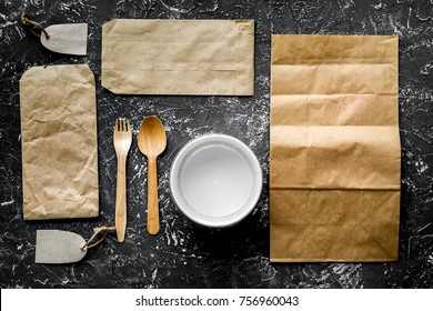 Paper Bags In Delivery Set Gray Background Top View Space For Te