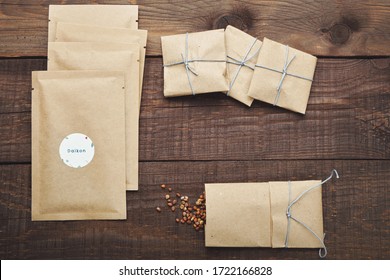 Paper bags with seeds for planting. Wooden table. View from above. - Shutterstock ID 1722166828