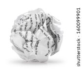 Paper ball - Crumpled sheet of print text script writing paper isolated ., A screwed up piece of paper in round shape., Junk paper can be recycle on white background.