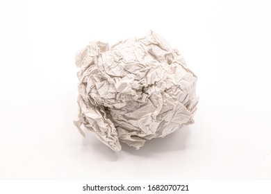 Paper Ball Isolate On White Background.Closeup Of Screwed Up Paper.