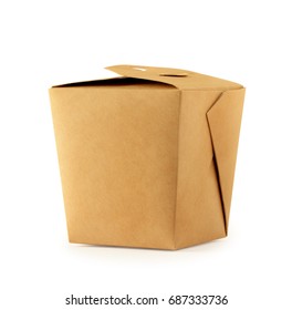 Paper box for food. Closed craft  packaging for fastfood. Cardboard container for lunch, chinese food, noodles, snacks  isolated on white background with clipping path.