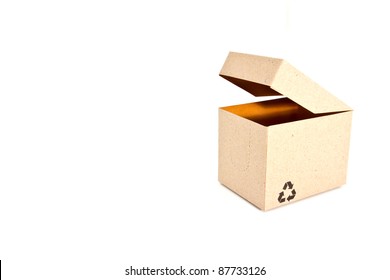 paper boxes with recycle symbol on white background